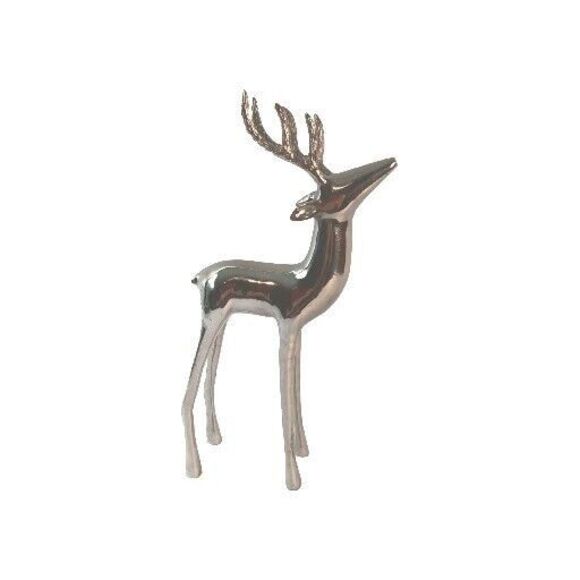 Vintage Silver Metal Deer Reindeer Figurine Standing Head Back Holiday 6" X 12" - Picture 1 of 14